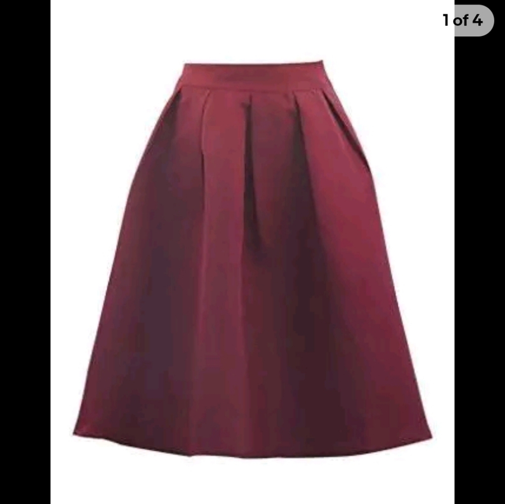 Face N Face Women's High Waisted A line Midi Skirt w Pleats, res wine, xl